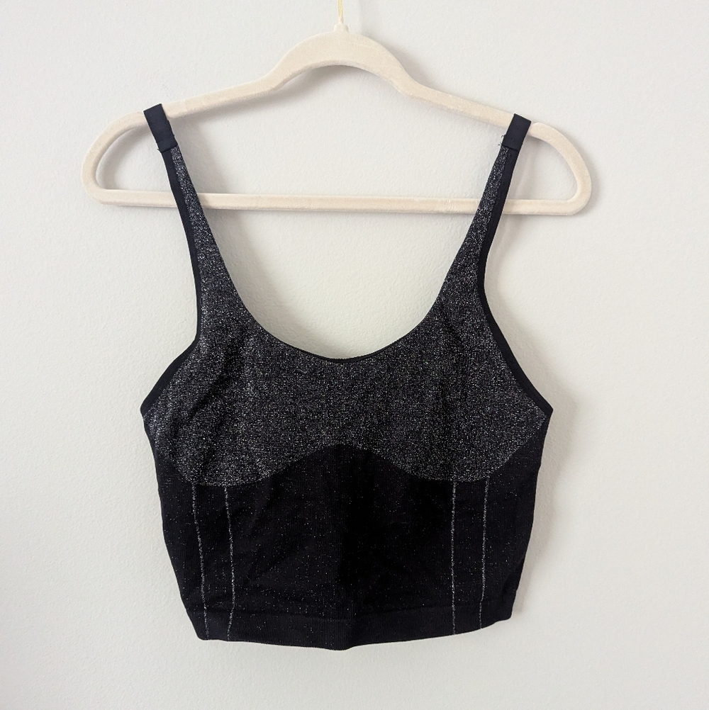 NWT Victorias Secret Black Glitter Cropped Tank Top Sz L
